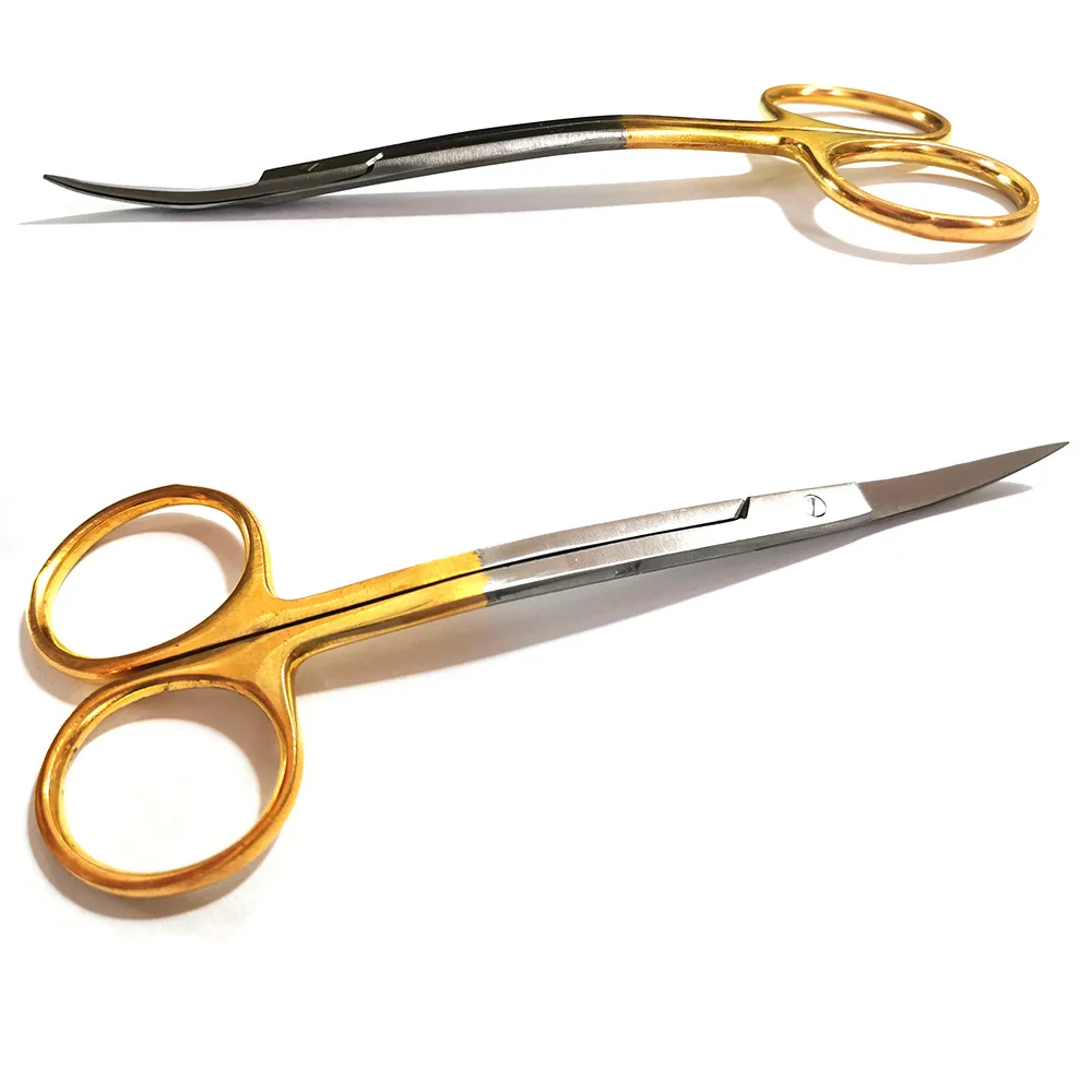 12.5cm Medical Scissors with Gold Handle, Makeup, Beauty, Medical Eyebrows and Hair Trimming Scissors, Elbow Scissors, Plastic T