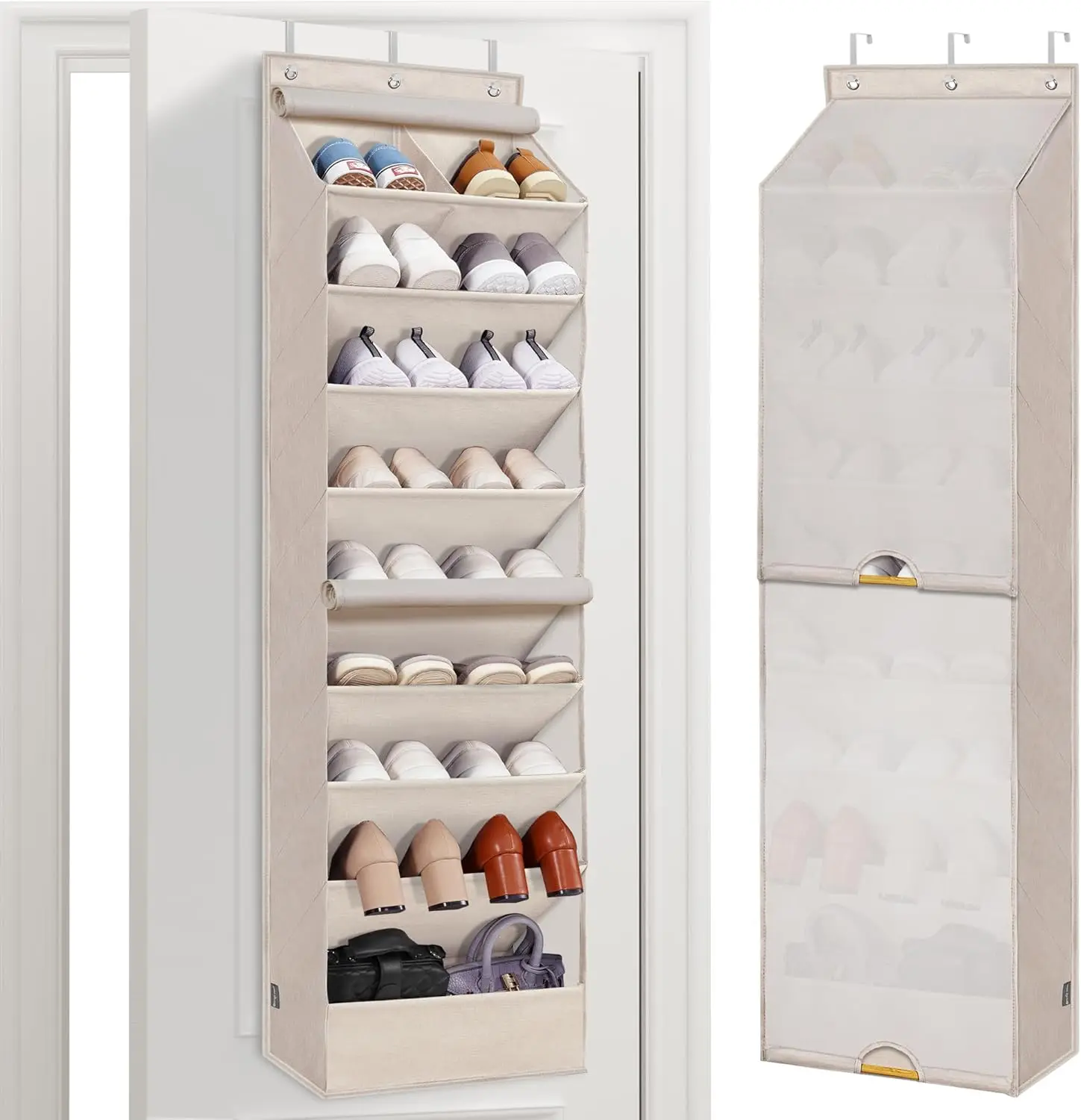 

Over the Door Shoe Organizer with Curtain Dustproof Heavy-Duty Large Deep Pocket Hanging Shoe