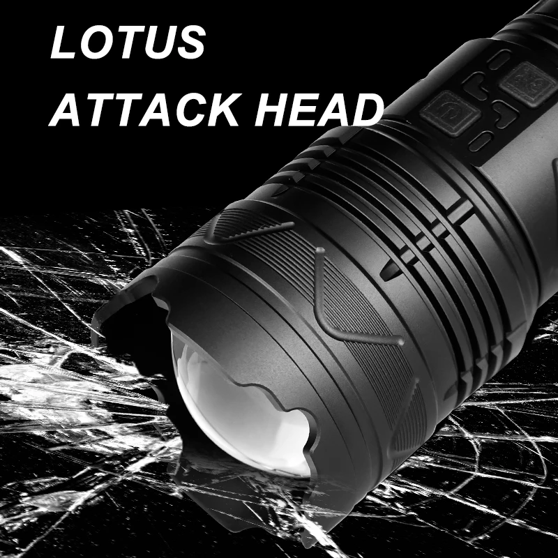 Powerful LED Flashlight Super Bright Spotlight Long Range Zoomable Emergency Torch Outdoor Lamp Lantern Power Display