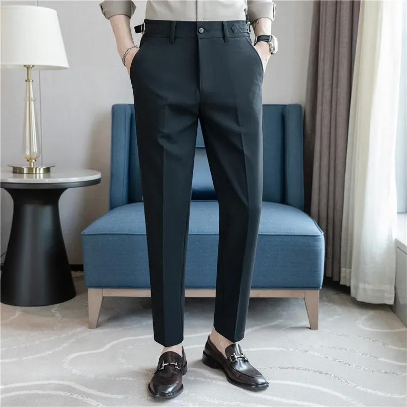 Men Suit Pants 2024 Autumn British Style Casual Slim Fit Trousers Solid Party Wedding Formal Dress Pants Fashion Men Clothing