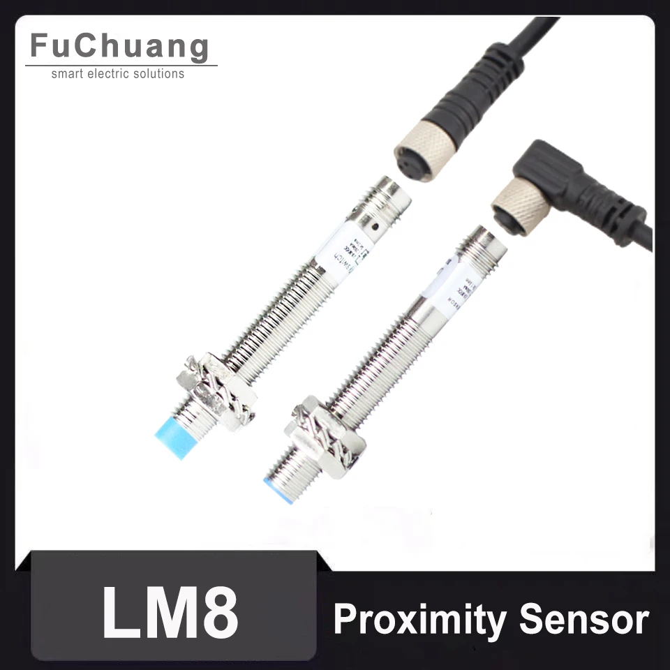 IP65 M8 Inductive Proximity Sensor Sn:1mm/2mm AC DC NPN PNP NO NC Metal Approach 3pin Connector 2meters Straight/Bend PVC Cable