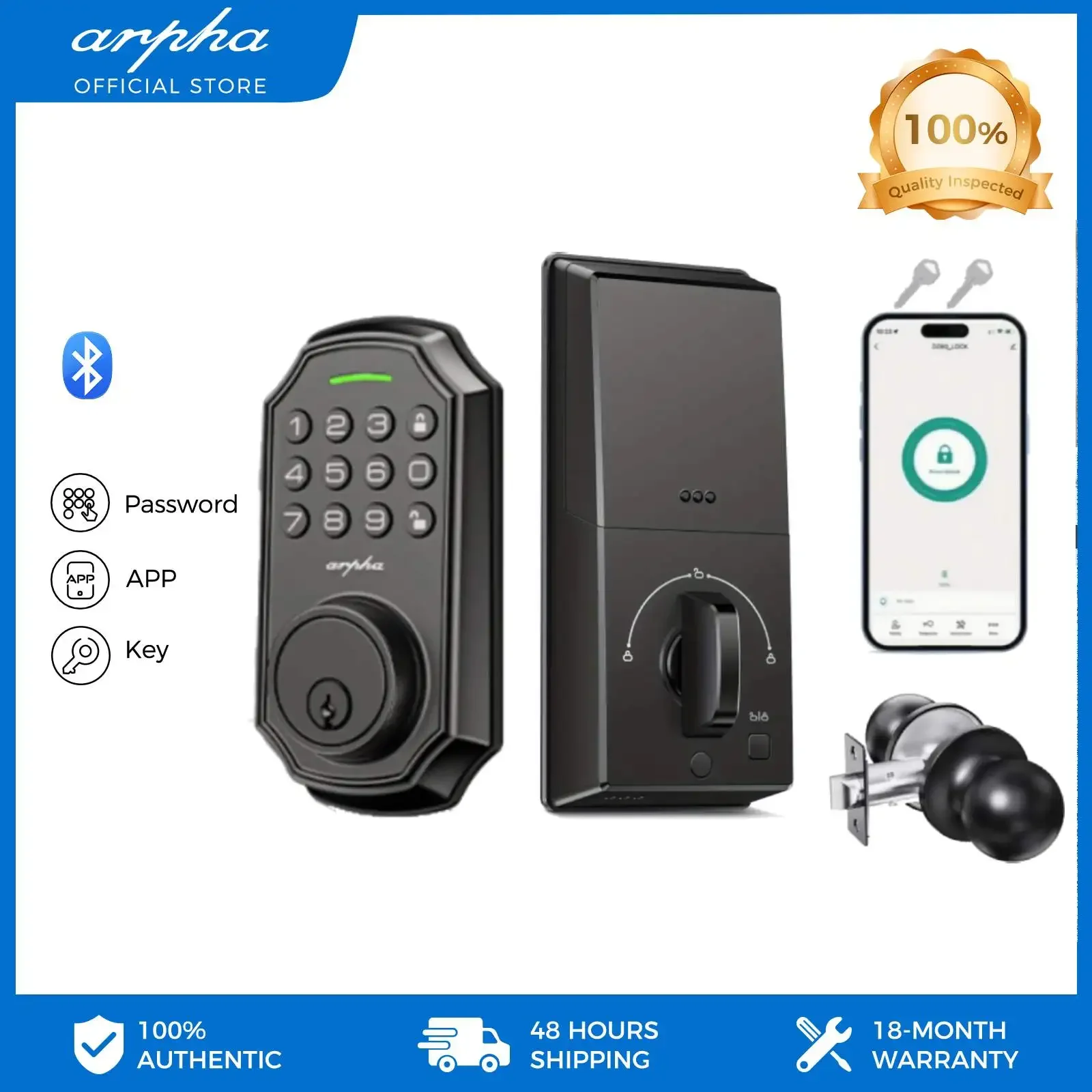 arpha-smart-door-lock-w-2-handle-set-keyless-entry-door-lock-app-control-electronic-door-lock-waterproof-smart-lock-auto-lock