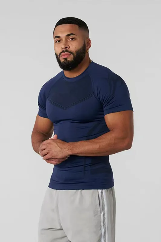 Compressie-T-shirt voor heren met korte mouwen, tribal print, workout tops, ademend, sneldrogend, atletische basislaag voor gymtraining, bodyb