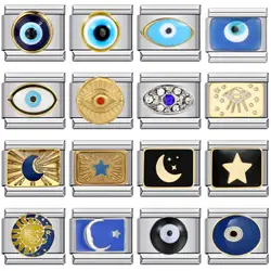 New Blue Glaze Eye Italian Charm Stainless Bracelet Fit 9mm Link Elastic Chain DIY Making Jewelry Custom Gifts For Women Men