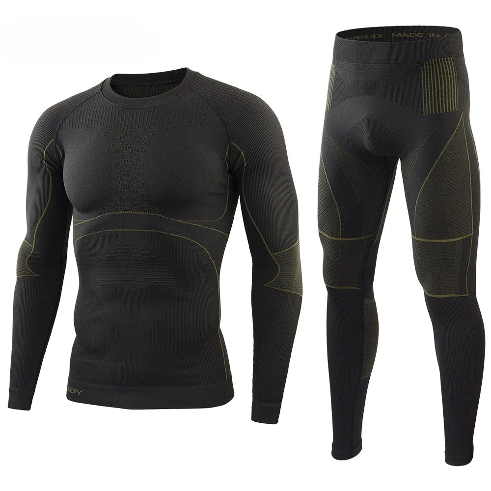 Men's Seamless Thermal Underwear Set - Tight-Fitting Base Layer for Outdoor Training & Cold Weather Sports