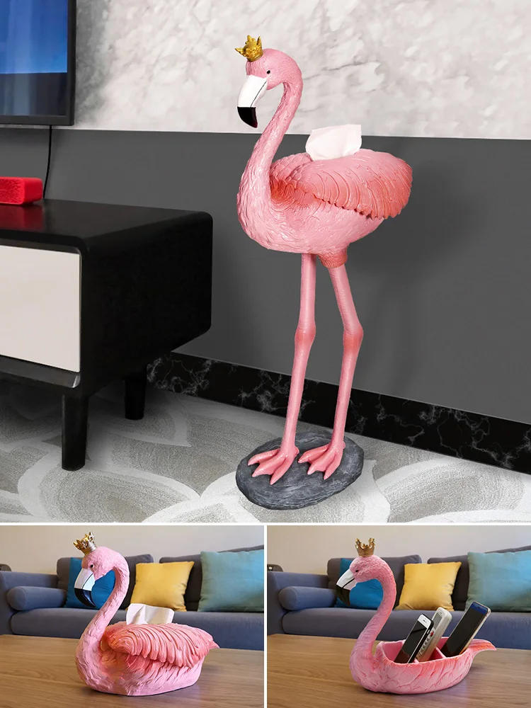 Statuetka pudełka na chusteczki z żywicy Flamingo, kreatywna ozdoba, salon, wystrój wnętrz, rzeźba, dom, toaleta, rękodzieło dekoracyjne dostosowane