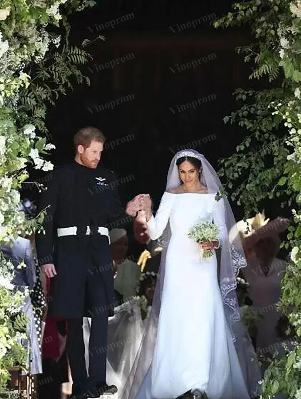 فساتين زفاف بيضاء مخصصة باتو 3/4 كم طويل سويب تراين بسيط حديقة مصلى زي العرائس Vestido De Novia #2