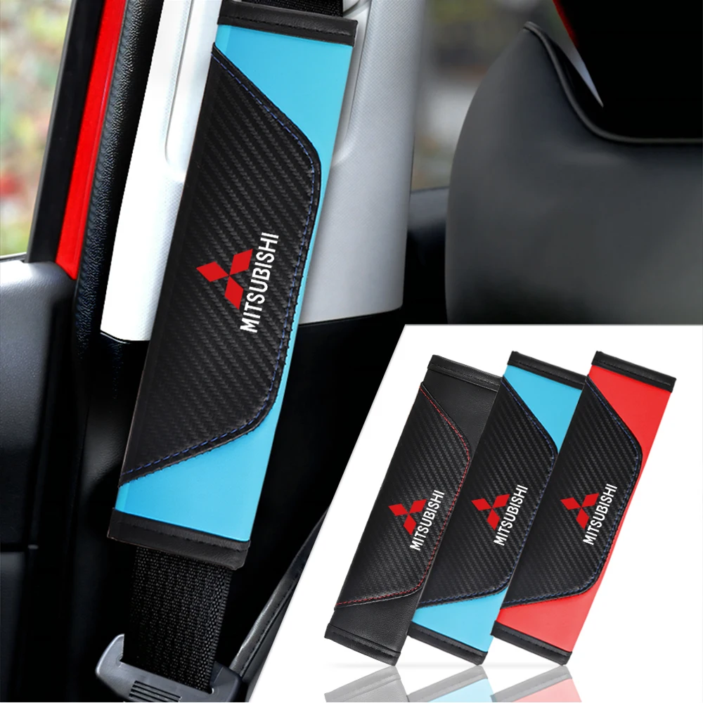 

Car styling Carbon fiber Car Seat Belt Pads Seat Shoulder Strap Pad For Mitsubishi Outlander RalliArt ASX Pajero Lancer Interior