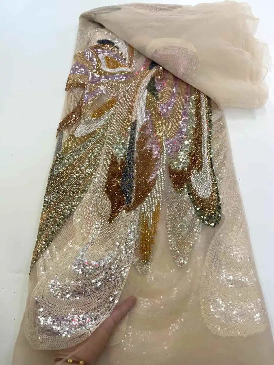 قماش دانتيل الخرز الأفريقي 2025 جودة عالية النيجيري الترتر الفرنسي تول مواد النسيج لحفل الزفاف-XC