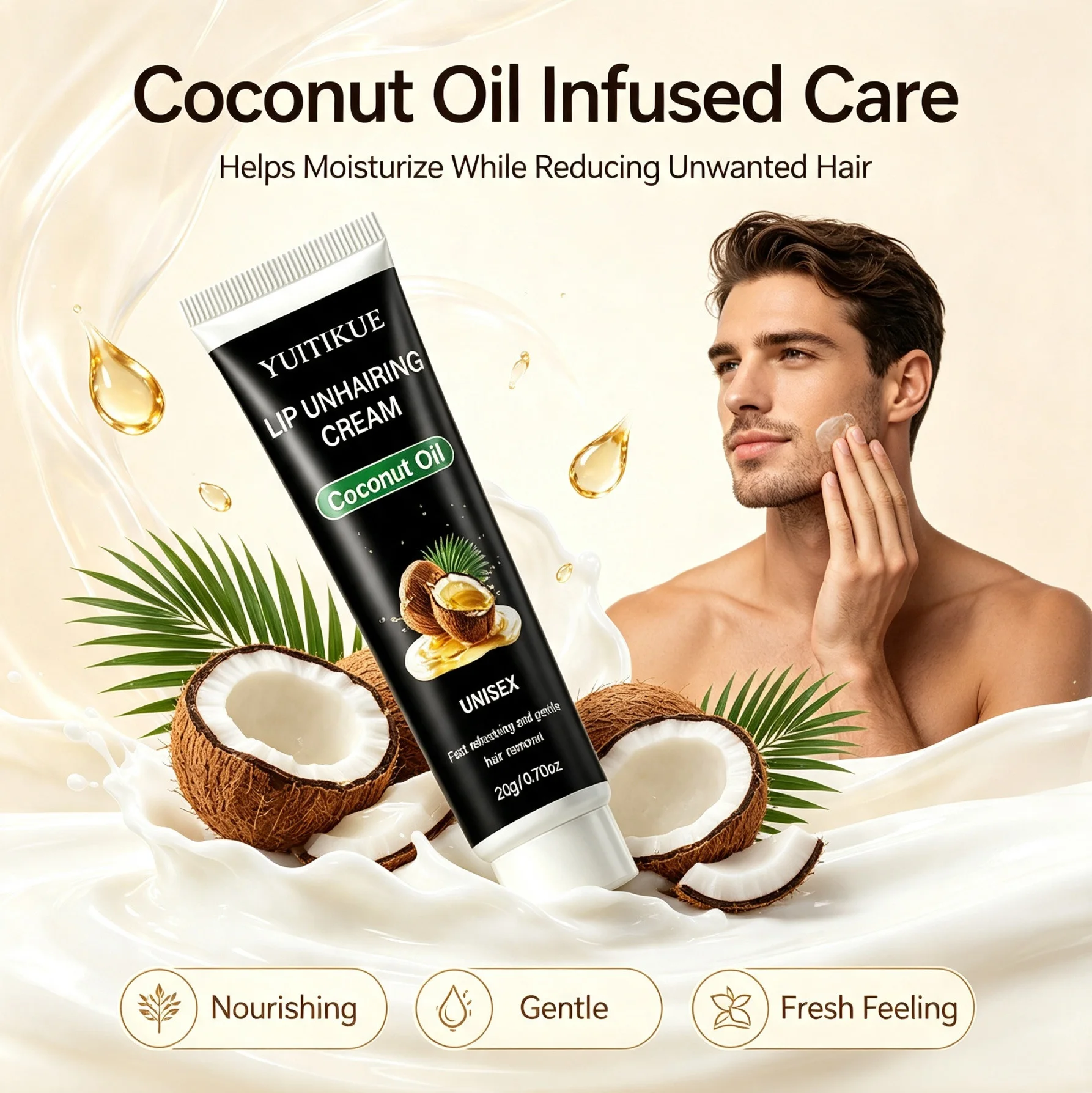 Coconut Oil Pull - Unisex Lip Hair Remover Cream 20g