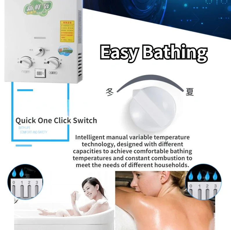 ก๊าซธรรมชาติจากเครื่องทำน้ำอุ่นแบบไม่มีถัง7L ก๊าซร้อนทันทีเครื่องทำน้ำอุ่นเครื่องทำน้ำอุ่นธรรมชาติพร้อมหน้าจอดิจิตอลฟาเรนไฮต์