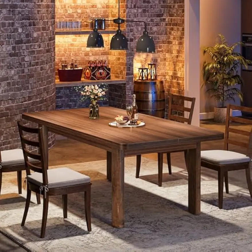 Mesa de comedor de madera para 4-6 personas, mesa de cocina de granja de 63 pulgadas con patas de madera maciza, mesa de cena Rectangular para