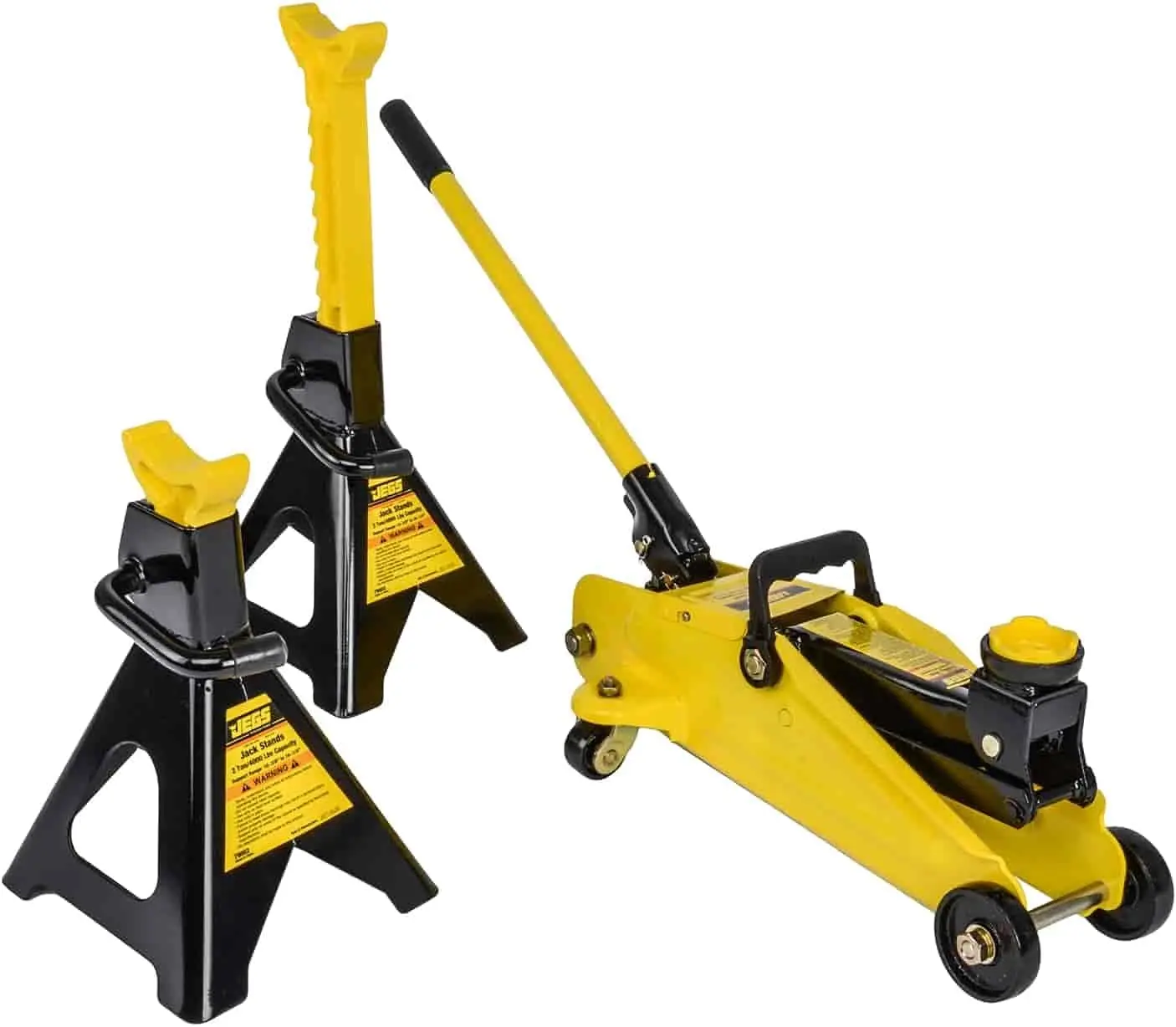 

Hydraulic Utility Floor Jack and Jack Stands | 2-Ton Capacity | Heavy Gauge Steel Frames | Powder Coated Black and Yellow | Heav