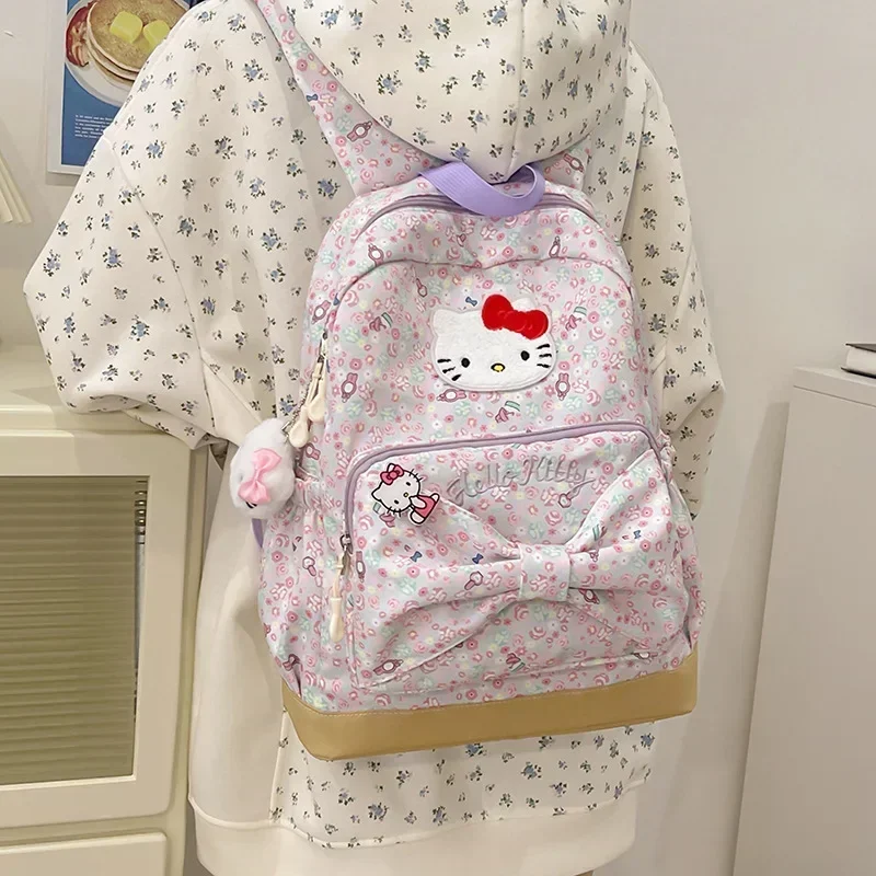 

Sanrio hello kitty Fashion Schoolbag College Student Shoulder Bag Backpack Girl's New Large Capacity Travel Handbag