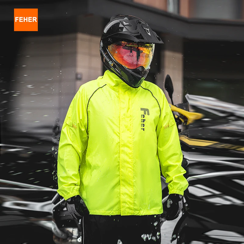 

FEHER Motorcycle Raincoat Suit Unisex Rainstorm Waterproof Motorbike Raincoat Lightweight Design Tear Resistant for Rainy Days