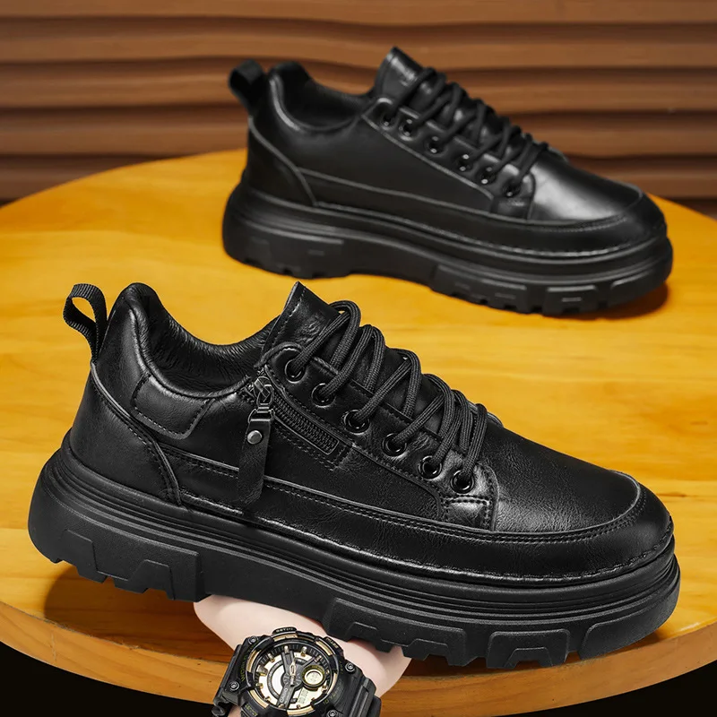 أحذية رياضية كاجوال متعددة الاستخدامات للرجال مقاومة للماء ومضادة للانزلاق وسطح جلدي أحذية تنقل عصرية لربيع الخريف