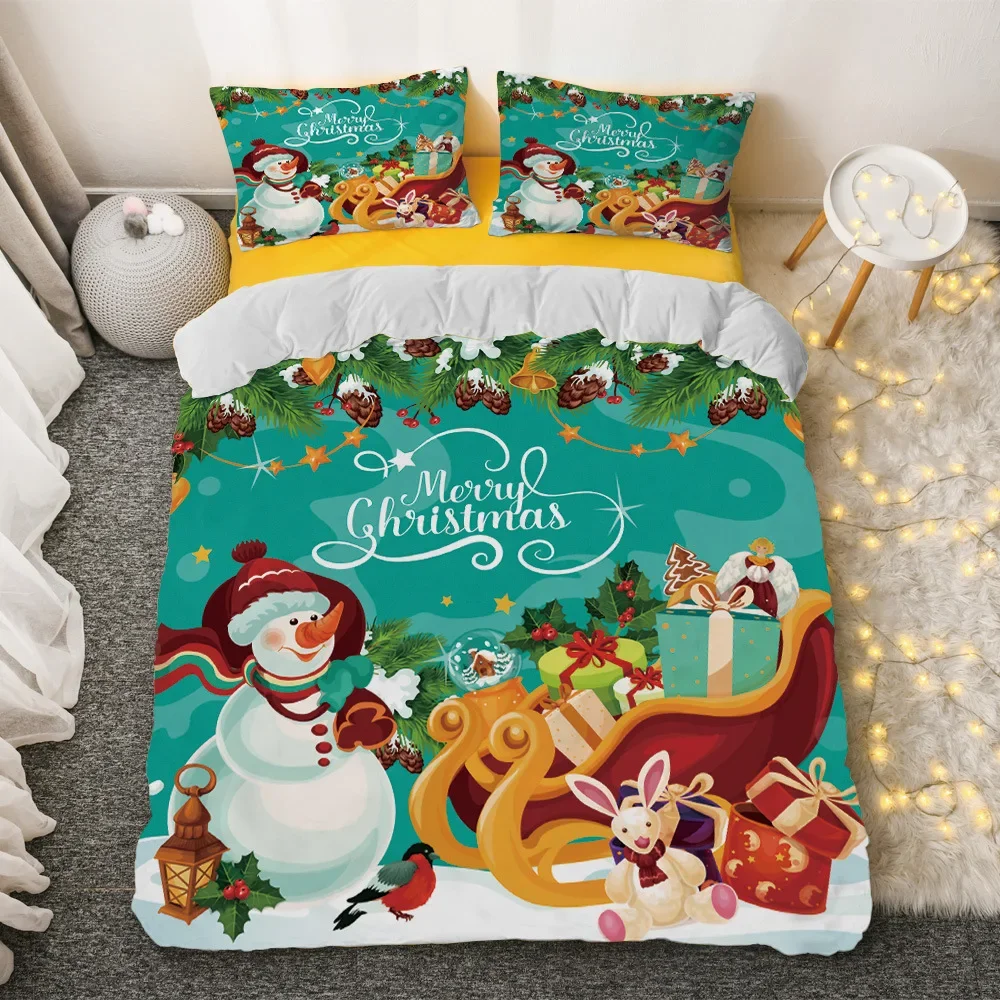 Christmas three-piece digital printing bed home textile quilt cover bed sheet four-piece set