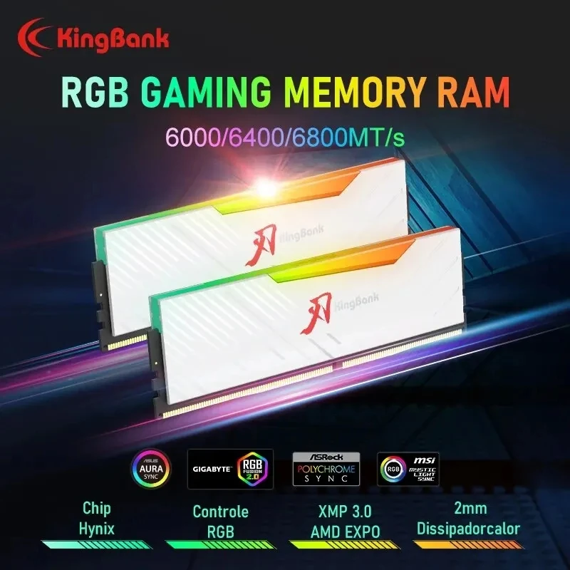 KingBank brand series DDR5 RGB RAM Memory DDR5 RAM PC 16GB 32GB 48GB 64GB 6000MHz 6400 MHz 6800 MHz RAM for Desktop Hynix Chip