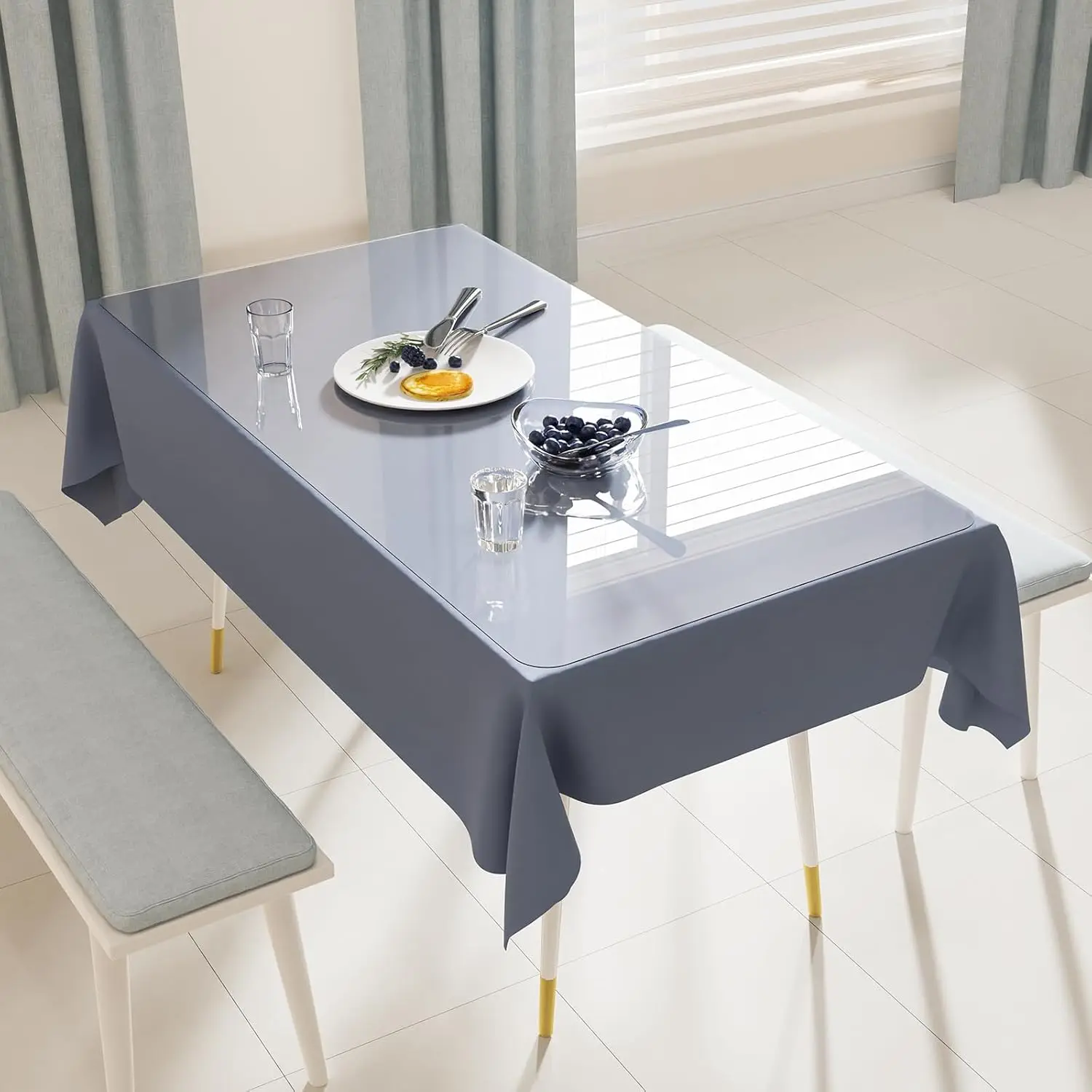 

Crystal Clear Plastic Table Cover Protector, 42"" X 60"" Spill Resistant Easy Flat Pvc Desk Pad Mat, 1.5Mm Thick Rectangle