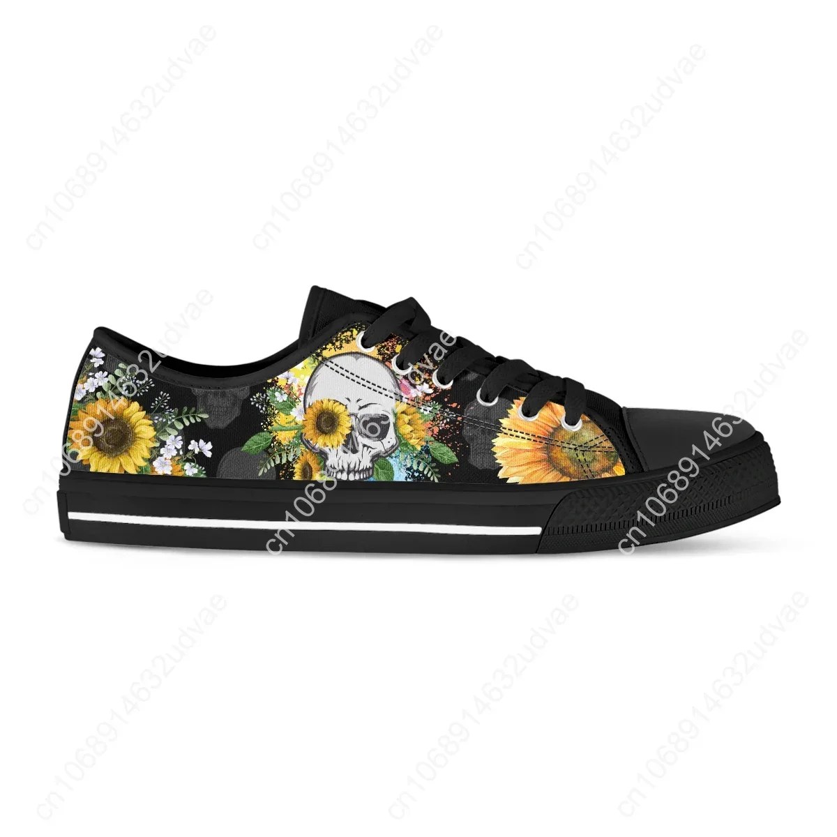 2023 Sunflower Skull Print Low-Top Canvas Shoes Women's Shoes Retro Girls Floral Sneakers Luxury Vulcanized Shoes Women