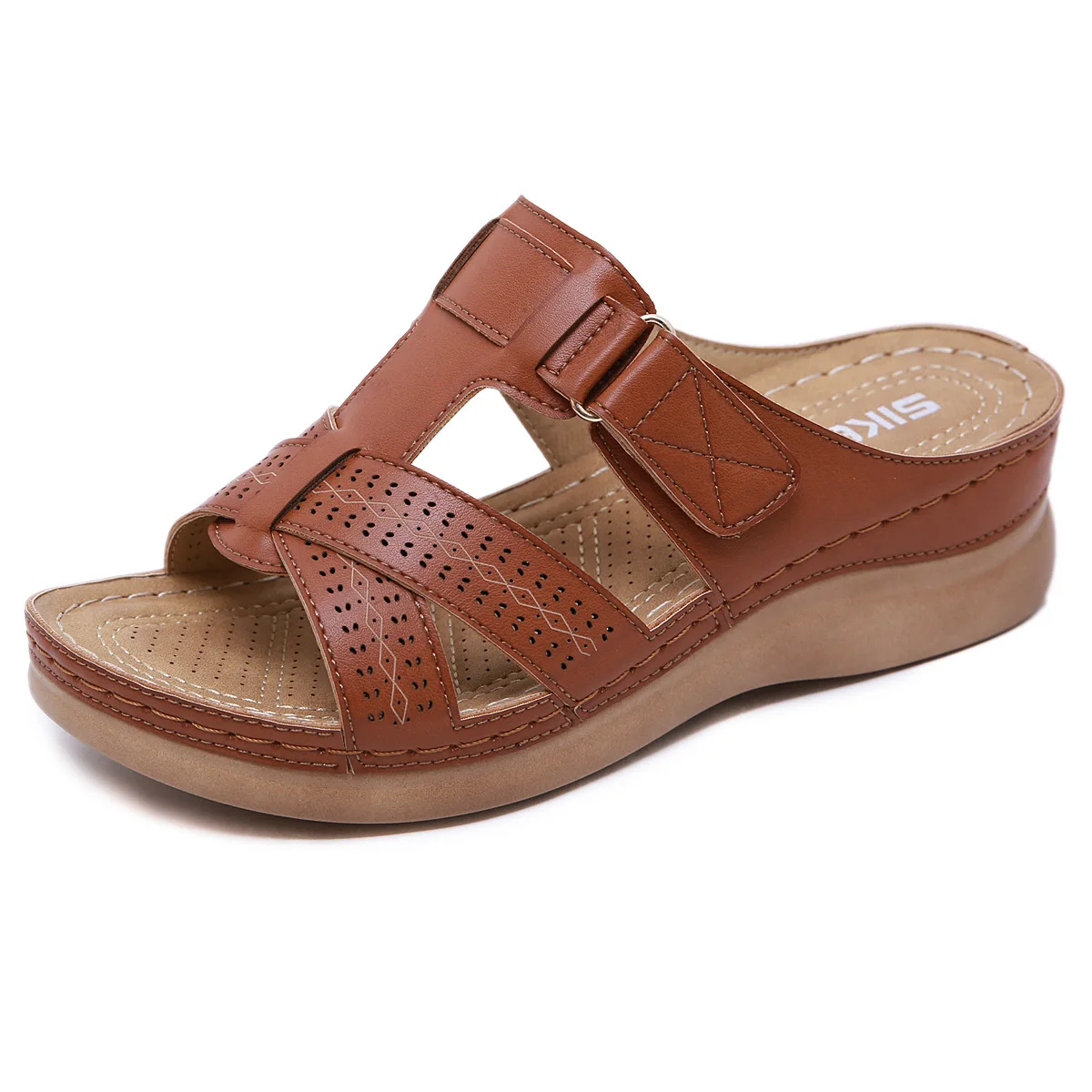 

PU Leather Wedge Sandals And Slippers Women Cross Strap Platform Summer Outdoor Mother Shoes Comfy Sandales Femmes Ete 2022