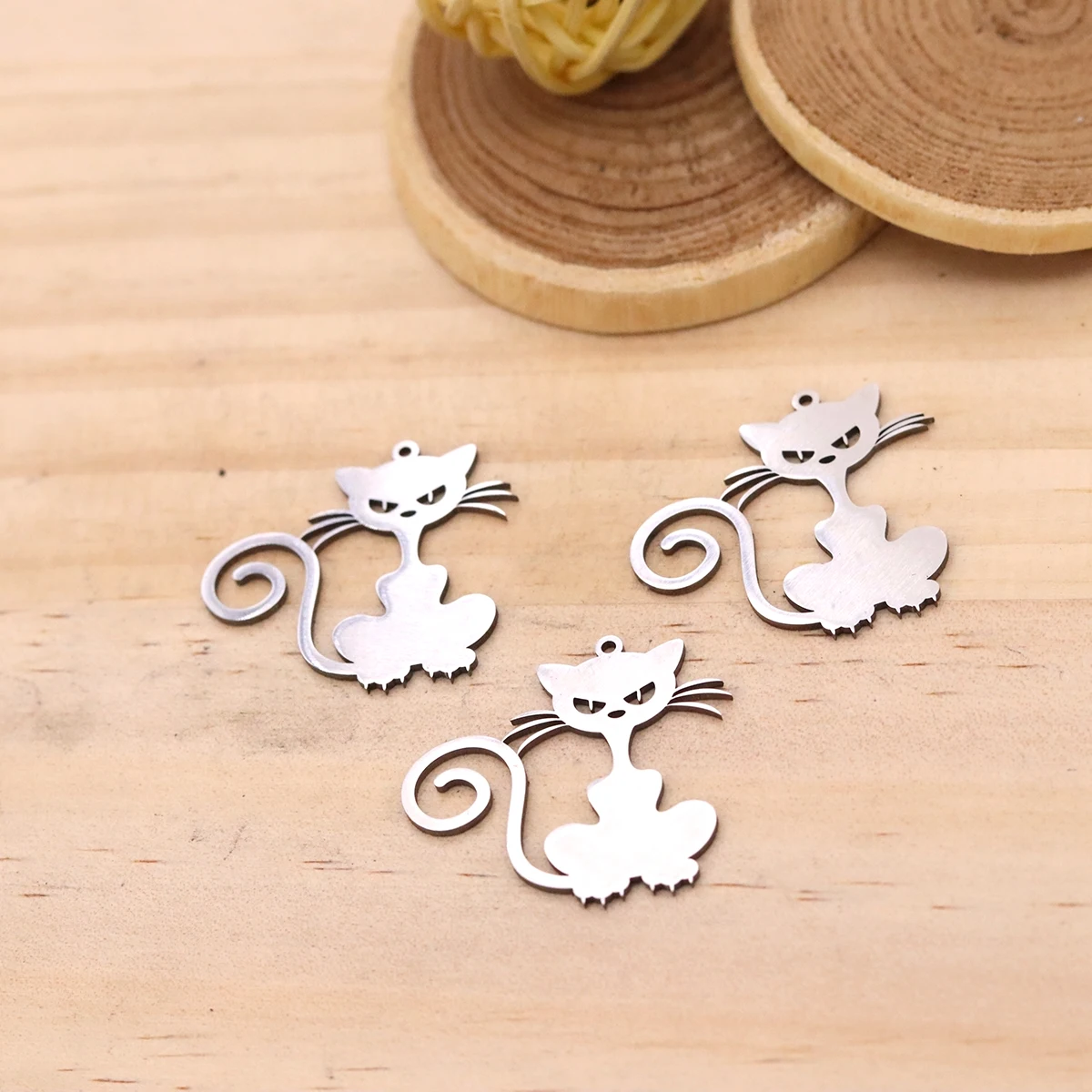 3pcs Stainless Steel Animal Sitting Cat Charms Pendant For DIY Jewelry Making Necklace Bracelet Keychain Accessories
