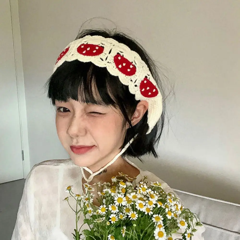 

Vintage Crochet Mushroom Hair Bands Mushroom Pattern Knit Fabric Knitted Headband Cartoon Design Crochet Texture