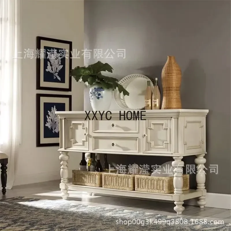 American solid wood porch cabinet custom furniture retro old oak white two doors wall, foyer decorative cabinet