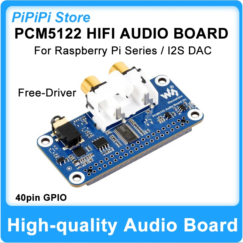 

PCM5122 Audio Board I2S DAC HIFI Sound Card Driver-free Expansion Board 3.5mm headphone RCA Connector Interface For Raspberry Pi