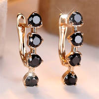 Antique Black Crystal Rainbow Round Stone Hoop Earrings For Women Vintage Gold Color Ear Buckle Wedding Jewelry Versatile Gifts