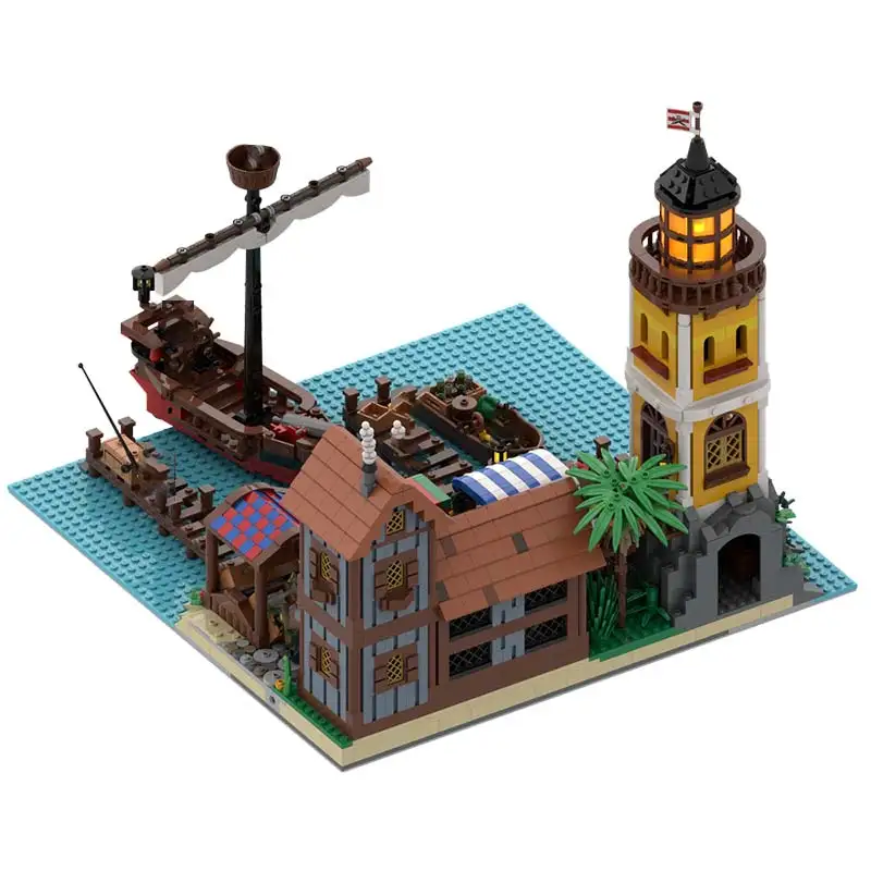 MOC Landmark Pirate Island Modular Architecture Architectural Isle Building Blocks Model Brick Puzzle Toys For Children's Gifts