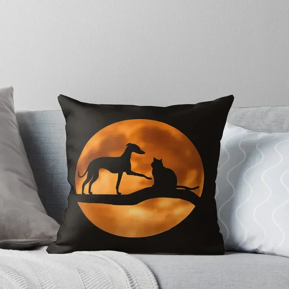 

Italian Greyhound, Cat, and Moon Throw Pillow luxury covers New year Decorative Cushions pillow
