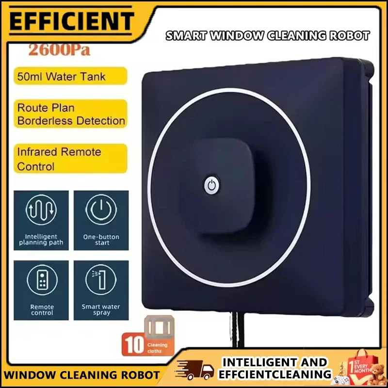 

Smart Glass Cleaning Robots 50ml Water Tank Brushless Motor 2600Pa Vacuum Auto Sprayer Window Robot