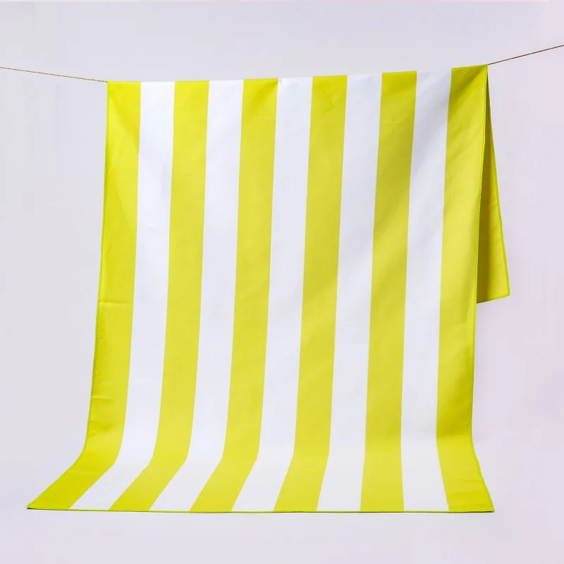 Bright Yellow White Vertical Striped Beach Towel Quick Dry Microfiber Large Outdoor Pool Towel