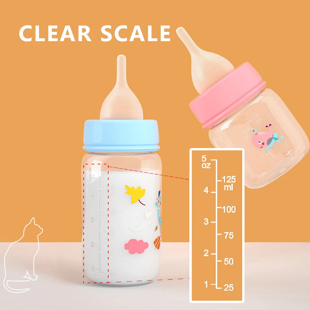 Mini Nipple Feeding Bottle 60ml/125ml Baby Pet Feeder Bottle Cartoon Animals Nursing Bottle for Newborn Kittens Puppies