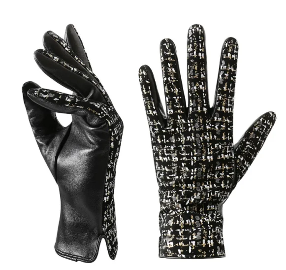 Women's Genuine Leather Winter Gloves Fleece Lined Thickened Touch Screen Compatible Windproof Warm for Driving And Cycling