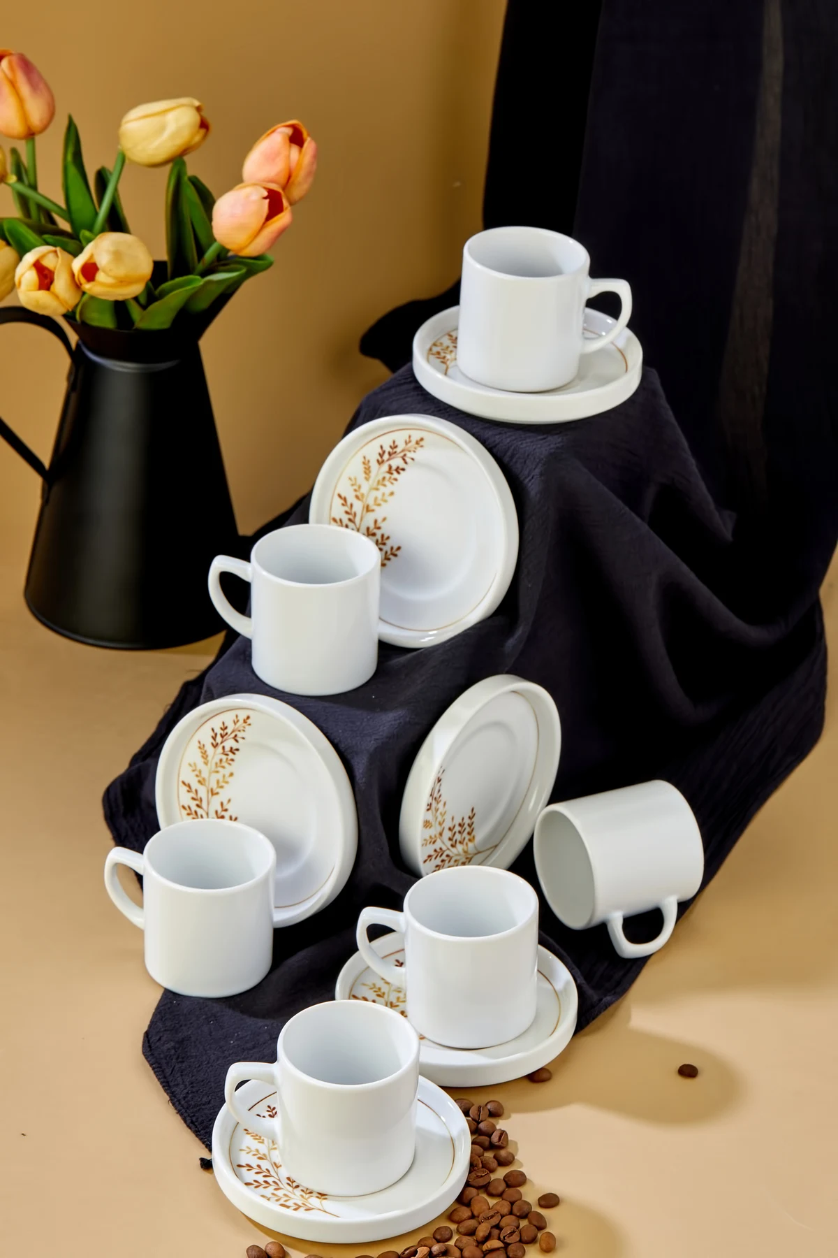 India 12 Piece Luxury Ceramic Coffee Cup Set, White Turkish Coffee Cup Turkish Coffee Set 12 Pieces Luxury Ceramic Coffee Cup