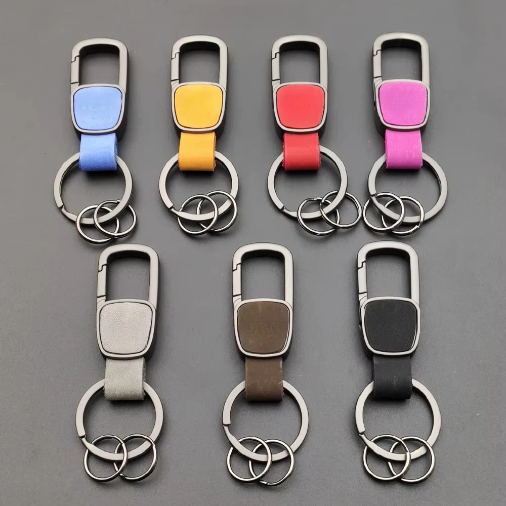 

Fashion Keyring Cowhide Leather Cross-border DIY Keychain Pendant Can Be Customized Zinc Alloy Car Pendant Accessories Key Ring