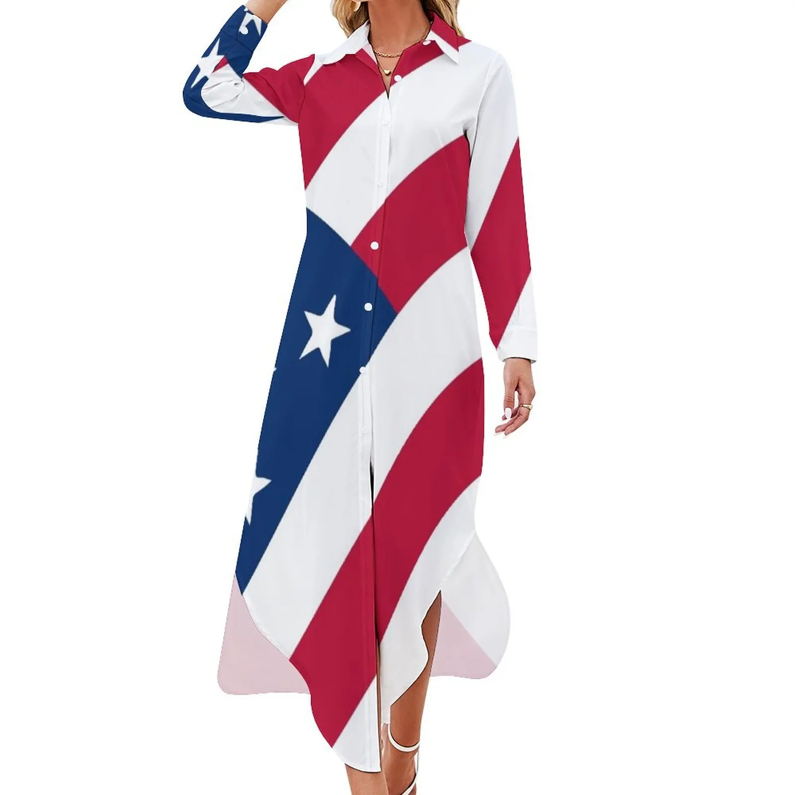 

USA Long Sleeved Shirt Dress summer dresses for women 2024 Dress woman summer dresses women 2024