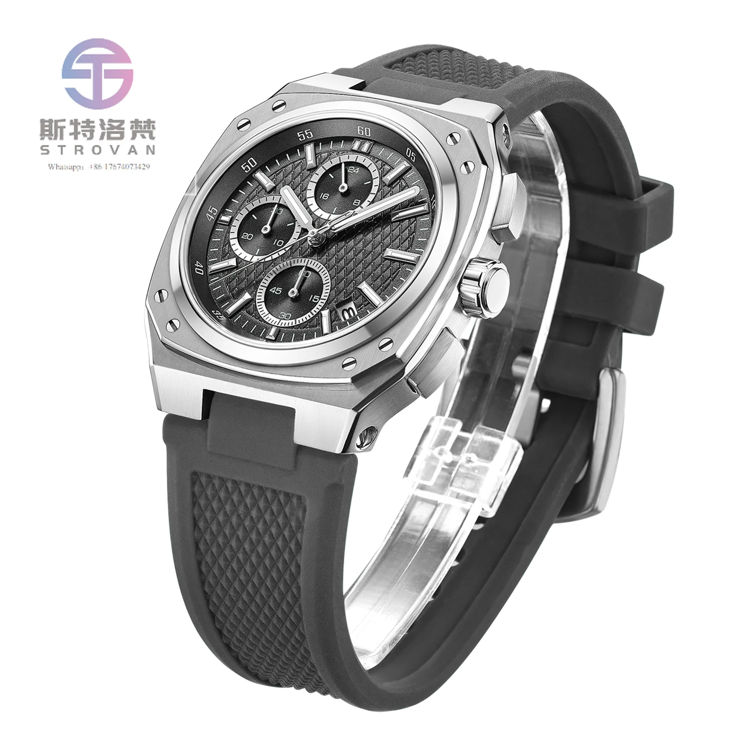 

Hot Selling Luxury Men's Multi-Function Quartz Chronograph Watch Green Sports Rubber Square Case Miyota Analog Fashion Style