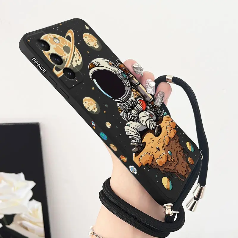 Saturn Cute Child Crossbody Lanyard Silicone Phone Case For Samsung Galaxy S23 S22 S21 S10 S8 Plus Note 20 ultra 10 Plus Cover