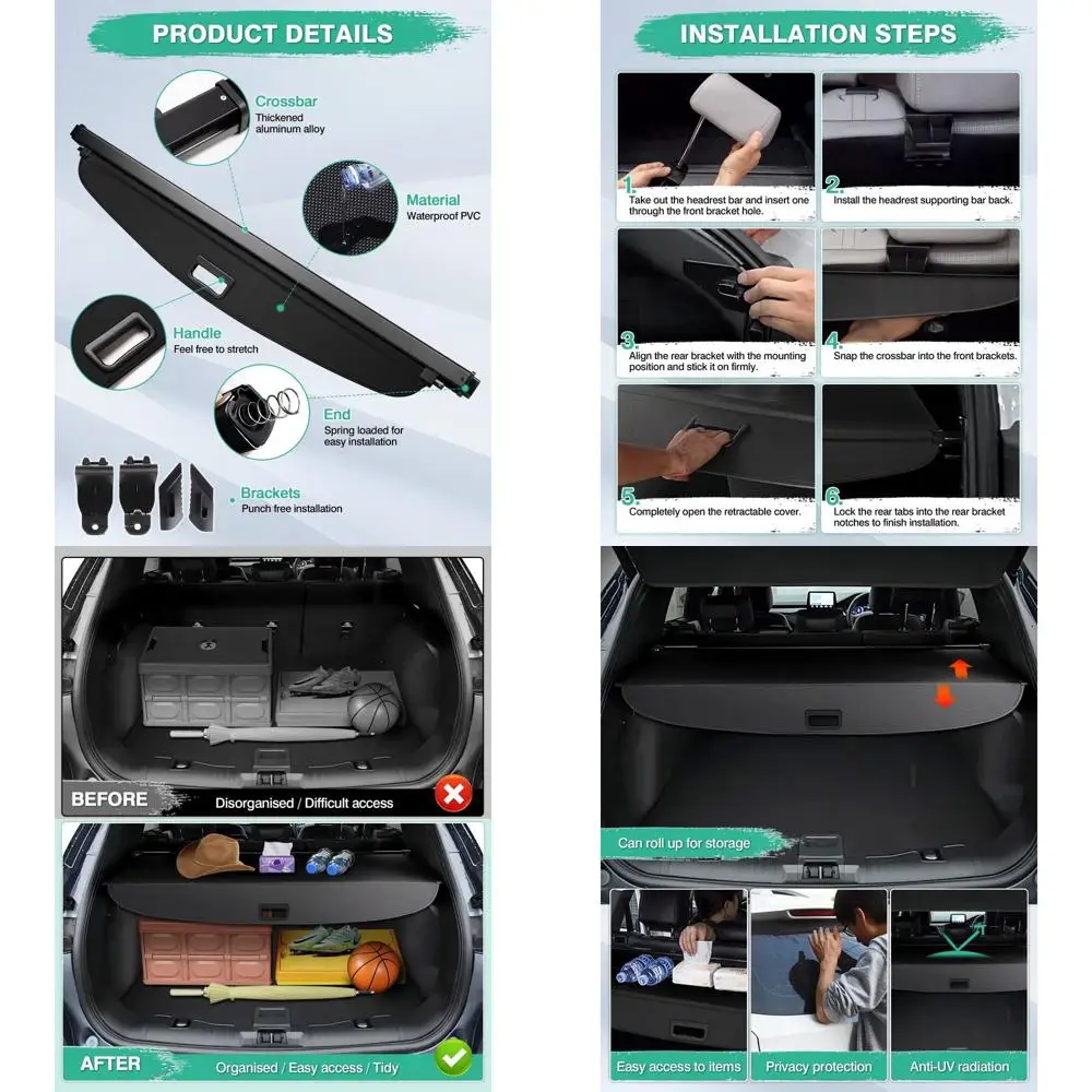 

Powerty Cargo Cover for 2020-2024 2025 Ford Escape Accessories Trunk Cover Retractable Trunk Shielding Shade Cargo Luggage Cover