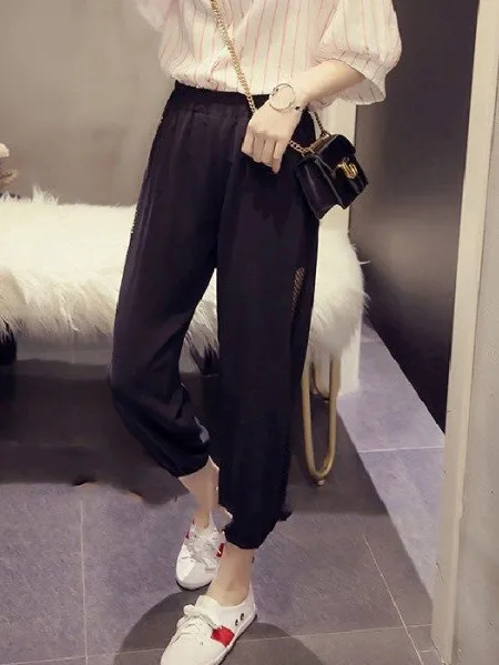 plus Size Hollow out Wide Leg Pants Summer Thin Slimming Hip Covering Nine Point Harlan Pants for plus Size Women Casual Wear 4