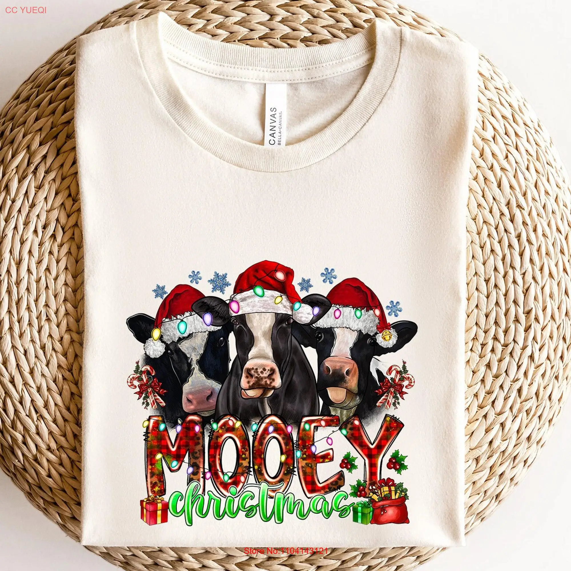 Сute Christmas Cows T Shirt Mooey Funny Cow Heifer Highland Adult Crewneck long or short sleeves