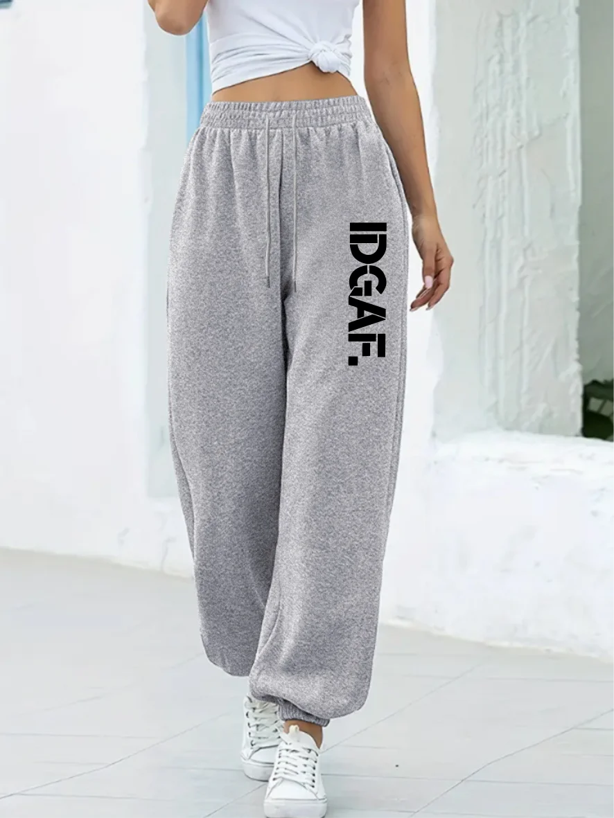 2024 Summer New Street Fashion Women's Casual Sports Pants Personalized Design Letter IDGAF Pattern Printed Drawstring Pants