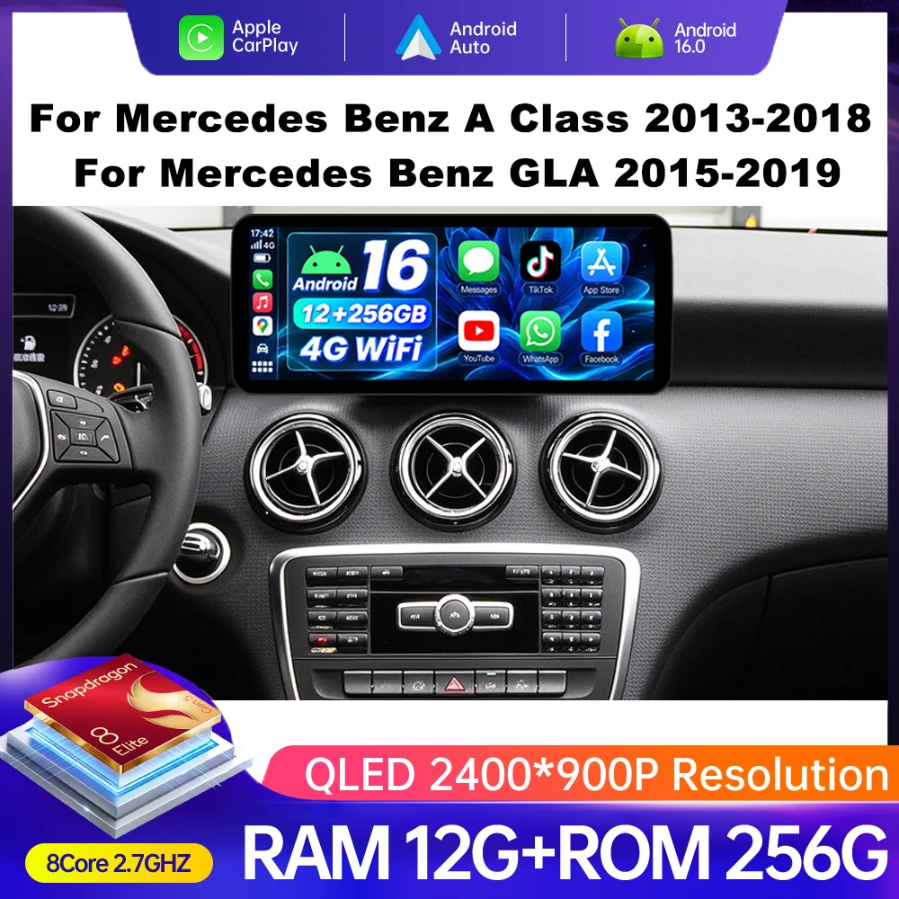 12.3 Inch Navi for Mercedes Benz A Class 2013-2018 GLA 2015-2019 Car Radio Android 16 Multimedia Video Player HD Touch Screen