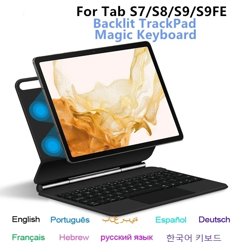 

Magic Keyboard case for Samsung Galaxy Tab S9FE 10.9"S7 S8 S9 11" Plus FE 12.4"Portuguese Korean Spanish Magic Keyboard Cover