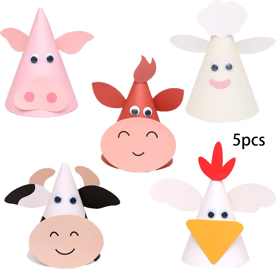 1Set Bauernhof Tier Papier Hut Karton Kuh/Schwein/Schafe Hüte Nette Süßigkeiten Taschen für Kinder Bauernhof Tiere thema Glücklich Geburtstag Party Decor – Detail 1