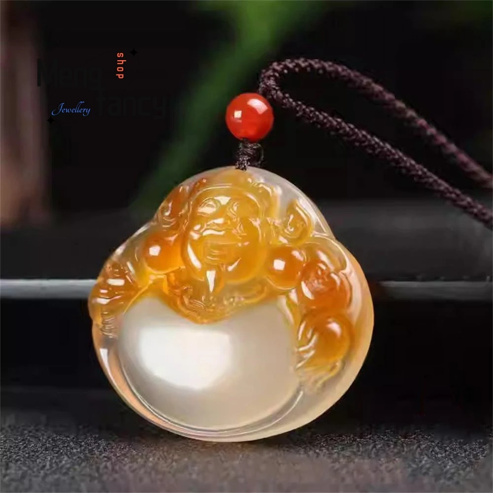

Natural Ice-transparent Color-matching Chalcedony Hollowed-out Agate Guan Gong Dragon Brand Peace PI Xiu Pendant Fashion Jewelry