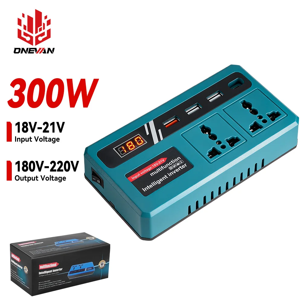 ONEVAN 300W 50HZ Inverter Multifunctional Portable Power Inverter Charger Adapter Universal Socket For Makita Battery Pin